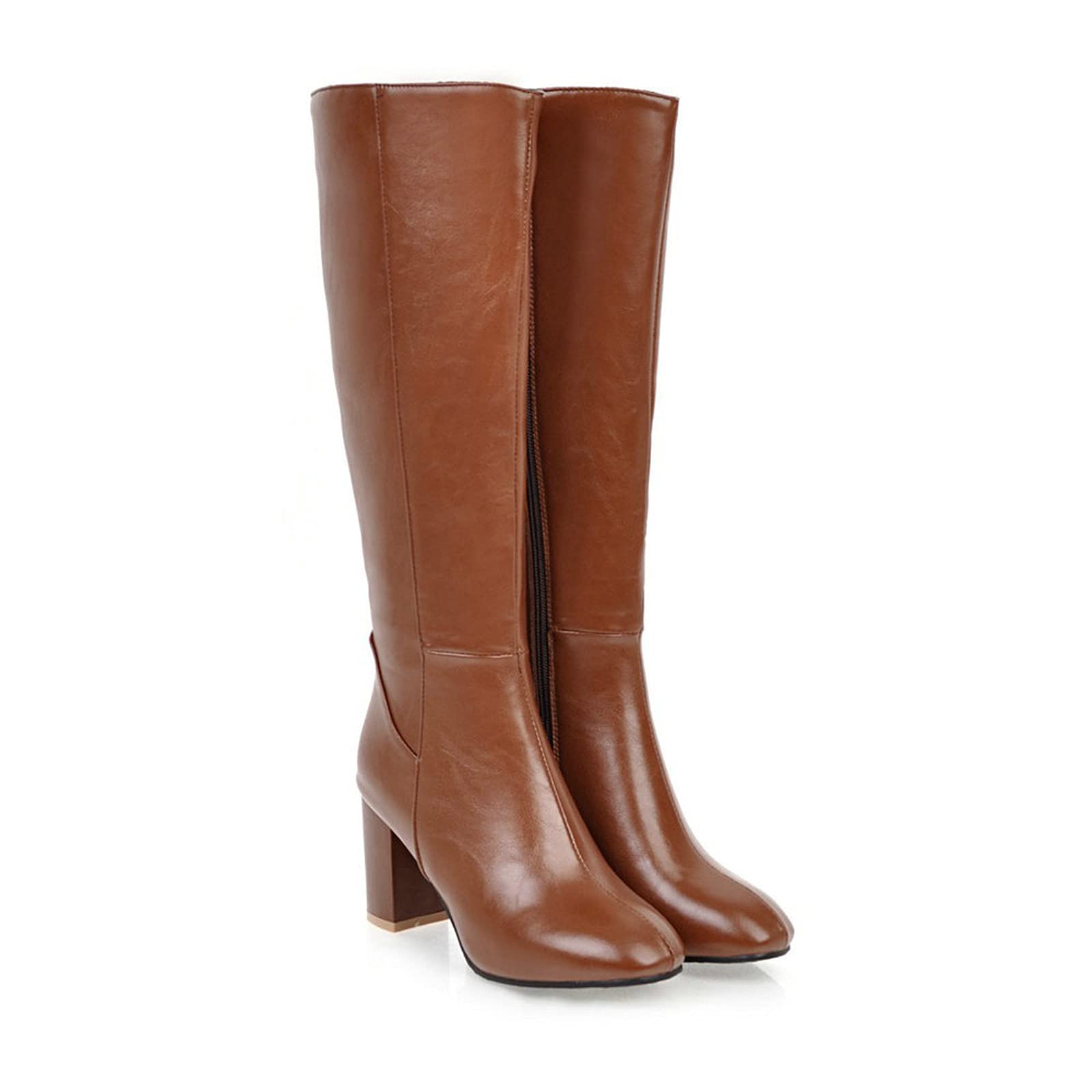 Damen Stiefeletten Warme Lange Stiefel Hohe Stiefel Boots Elegante Sexy Runde Zehe Plattformen High Heel Stiefel Frauen Herbst Winter Reißverschluss PU Lederstiefel Schuhe