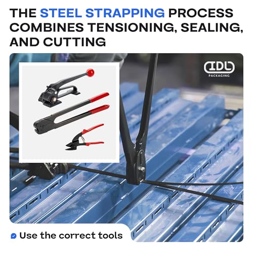 Image of IDL Packaging - B.SSK.12.600 1 /2 inch x 600 ft. Steel Strapping Kit, 1100 lbs. Break Strength - Include Consumables for up to 300 Strapping Cycles