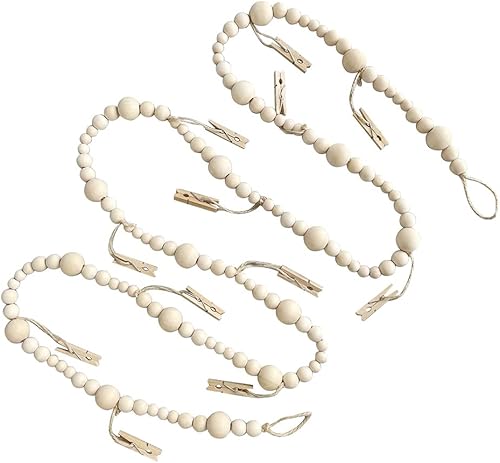 oAutoSjy Expositor de fotos para colgar en la pared con cuentas de madera, guirnalda de collage bohemio, marco de fotos, decoración de pared,