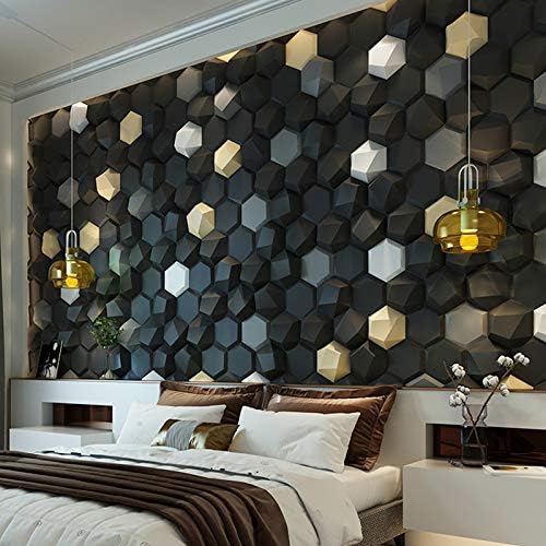Miniatura 6 de TINTON LIFE 5PCS 3D Hexagon Wall Foam Brick Autoadhesivo Wall Sticker Wallpaper Pared Bumper (Negro)