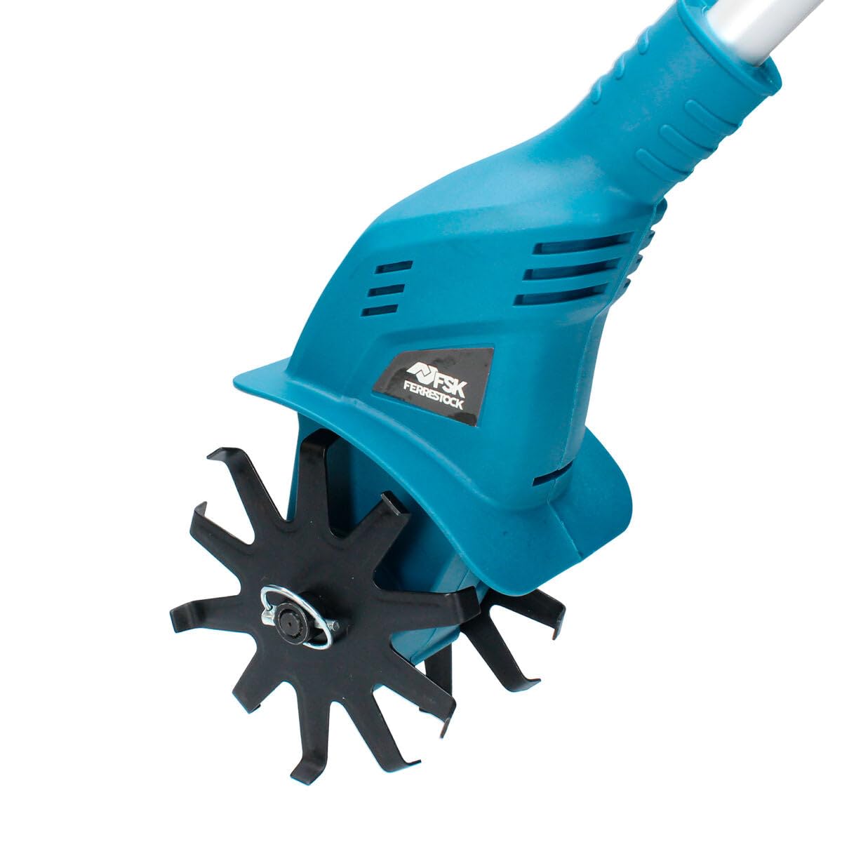 Ferrestock Motoazada Eléctrica 21 V con Batería de 4.0 Ah, 2 Cuchillas, Empuñadura Ajustable, Incluye Cargador.