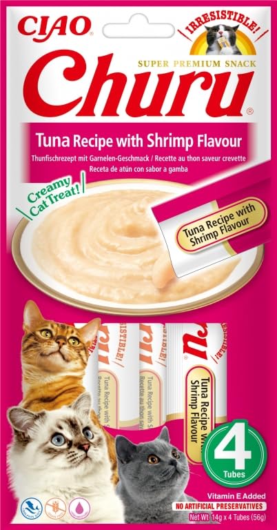 Churu Snack para Gatos 12x4x14 Gr Alimento Húmedo para Gatos (Atún Y Gambas)