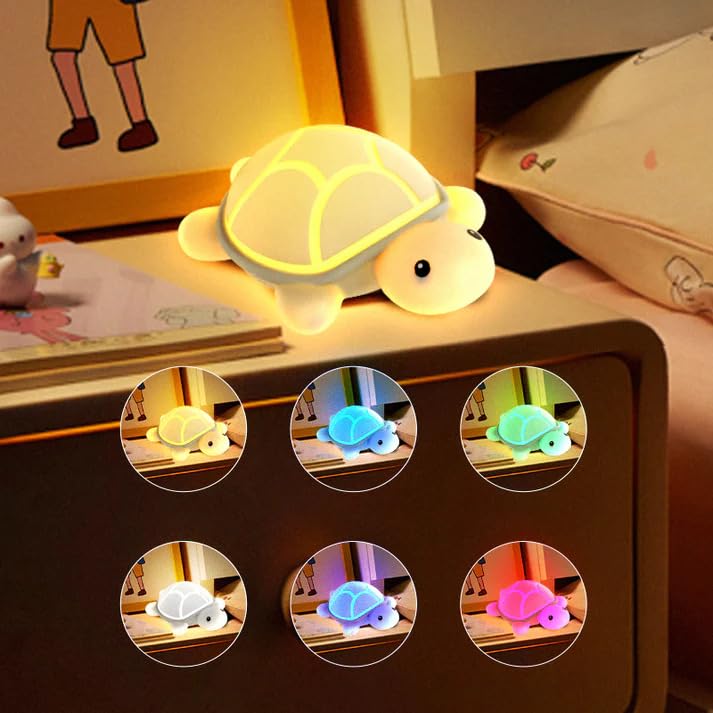 Image of Desidiya Cute Turtle Night Light, LED Bedside Baby Room Lamp, Soft BPA-Free Silicone, USB Rechargeable Lamp with Touch Sensor Control Table Light for Kids, Birthday Gifts, Valentine Gift