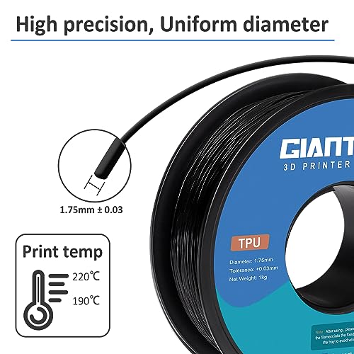 Image of GIANTARM TPU Filament 1.75mm Flexible Soft 3D Printer Consumables Black,95A 1kg Spool (2.2 lbs.), Dimensional Accuracy + /- 0.05 mm