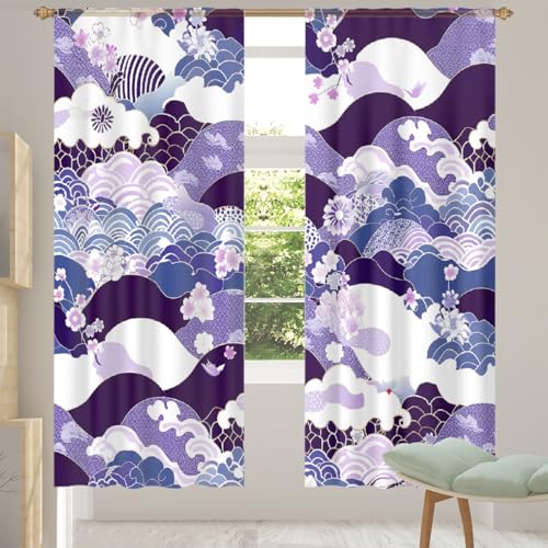 Mexpekil Japanese Wave Sheer Curtains for Living Room Bedroom Light Filtering Voile Curtain with Rod Pocket 84 Inch Long Drapes Privacy Window Treatments Set of 2 Panels 55''x84''