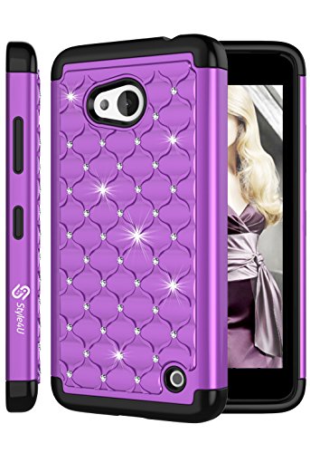 Lumia 640 Case, Style4U Studded Rhinestone Crystal Bling Hybrid Armor Case Cover for Microsoft Lumia 640 with 1 Style4U Stylus [Purple/Black]