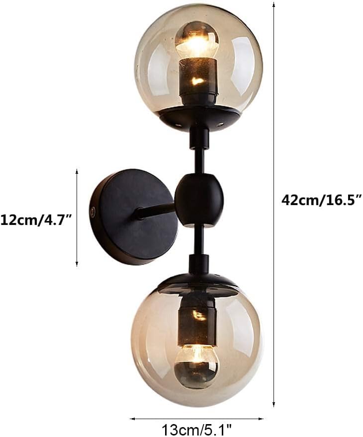 🔥 Crаzу Dеаlѕ KCO Lighting Industrial Wall Sconce Lighting Black Wall lamp 2 Lights Mid-Century Vanity Light Fixture with Globe Glass Shade for Bedroom Study Room,Bathroom Restaurant (A)