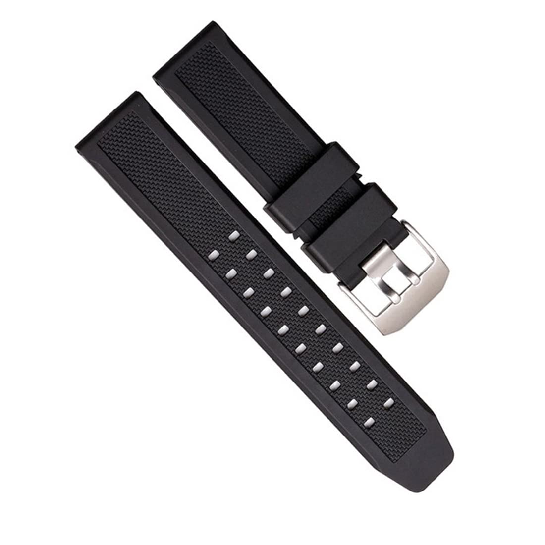 EwatchAccessories Replacement 24mm Black Resin Silicone Rubber Watch Band Strap With Silver Stainless Steel Buckle (B0C9QM2VR1) Amazon Price History, Amazon Price Tracker
