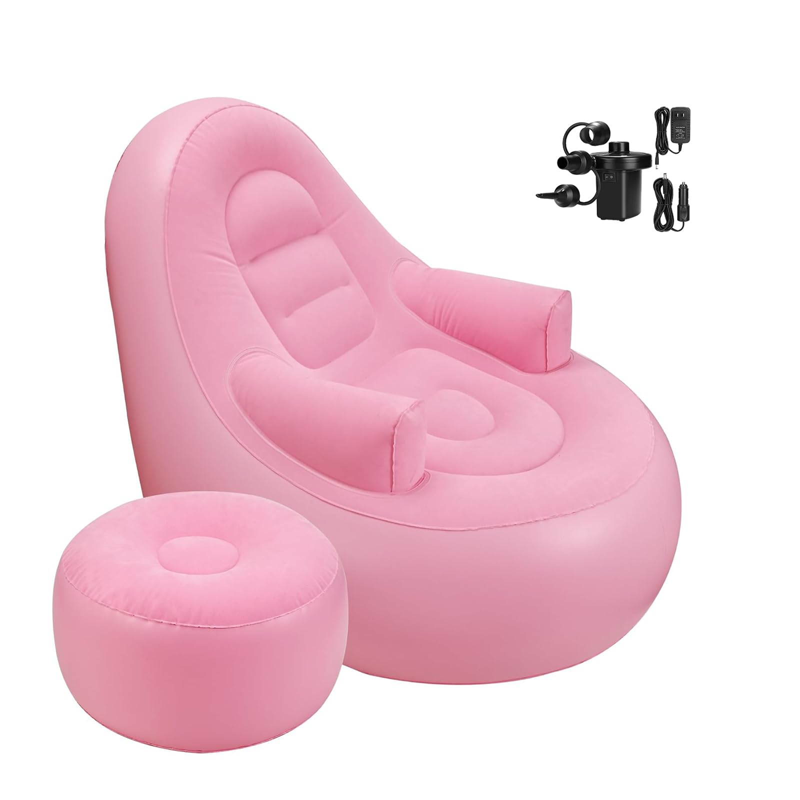 Inflatable Couch with Armrest，Blow Up Lounger Chair with Pump,Folding Air Chair for Adults,Inflatable Lazy Sofa Perfect for Rooms, Camping or Home (Pink)