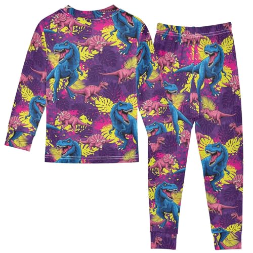 Pajama Sets Long Sleeve Dinosaur Leaves Pattern Soft Comfy Sleepwear 2 Piece PJS 3-8T3