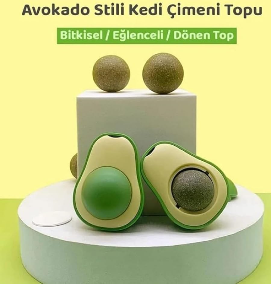 Avokado Kedi Nanesi Topu – Yapışkanlı Kedi Otu Oyuncağı, Kedi Eğlence Topu