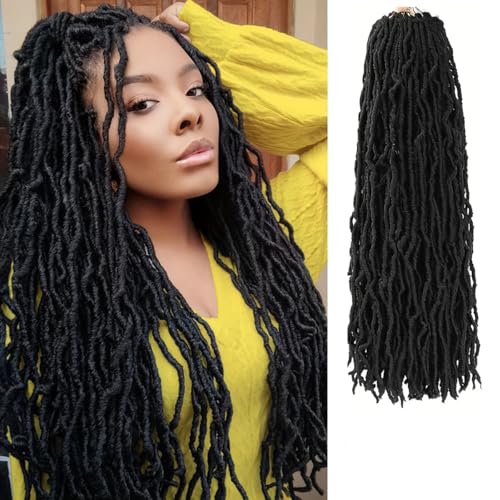Soft Locs 24 Inch 6 Packs 108 stands Crochet Hair Faux Locs Pre-looped Super Lightweight Goddess Locs Synthetic Crochet Hair Braids For Black Women (1B, 24Inch(Pack of 6))