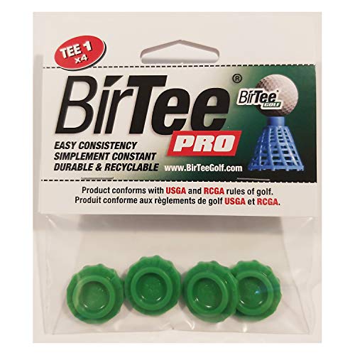 BirTee Pro Golf Tees - Size #1 (1/4") Individual Size Pack - 4 Tees Per Pack. Winter/Mat/Simulator Tees (Green)