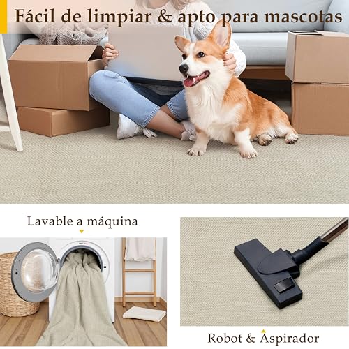 Miniatura 4 de PureCozy Alfombra Exterior 200x300cm Salon Terraza Impermeable Taupe Antideslizante Lavable Interior Alfombras Habitacion Jardin Comedor Patio Dormitorio Aspecto Yute Tapete