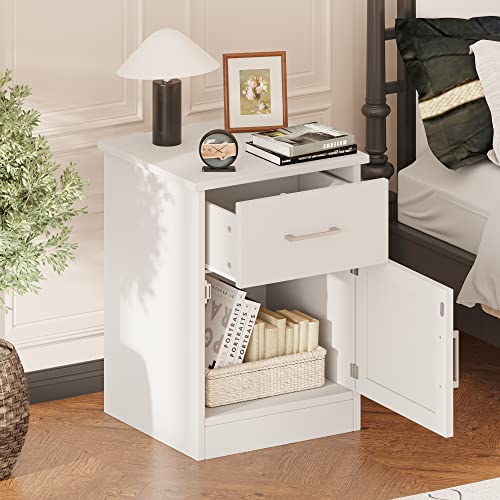 Reettic Set Of 2 Nightstand, Wooden Bedside Table With Drawer And Storage Cabinet, Sofa End Table For Bedroom, Office, White Rctg106W02 #TOP3