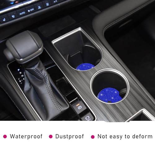 Image of Ziciner 2PCS Bling Car Cup Holder Coaster, 2.73 Inch Anti-Slip Cup Insert Coasters, Crystal Rhinestone Auto Drink Cup Mat, Universal Interior Decor Car Accessories for Women Girls (Blue)
