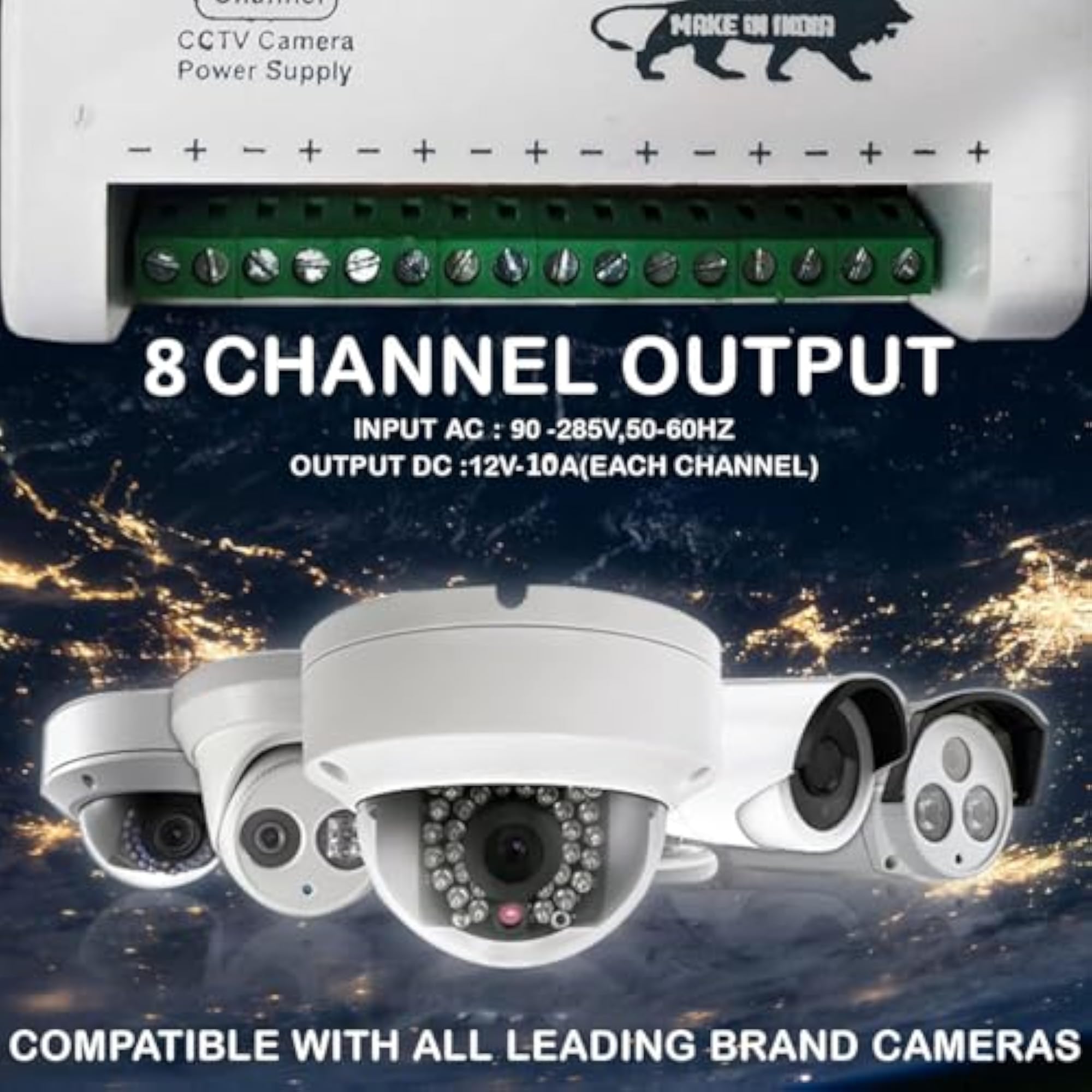 8 SMPS for CCTV Cameras, 10 Amp, 12 Volt