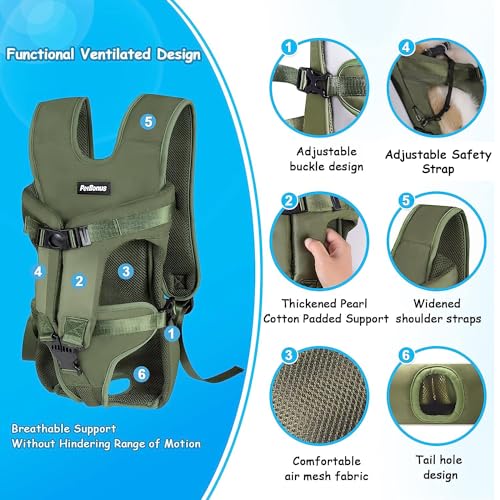 PetBonus Pet Front Dog Carrier Backpacks, Adjustable Pet Backpack, Legs Out Easy-fit Puppy Chest Carrier for Medium Small Dogs, Hands Free for Hiking, Cycling (Army Green, S) - Image 3