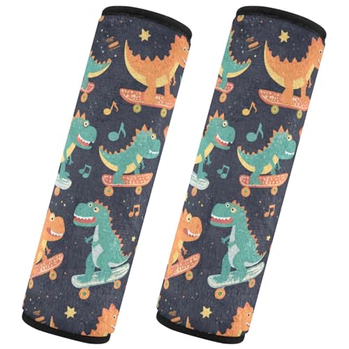 Seat Belt Covers 2 Pack Dinosaurs Skateboards Car Seat Strap Covers Super Soft Musical Notes Stars Car Seat Neck Cover for Boys Girls Adults Babies S