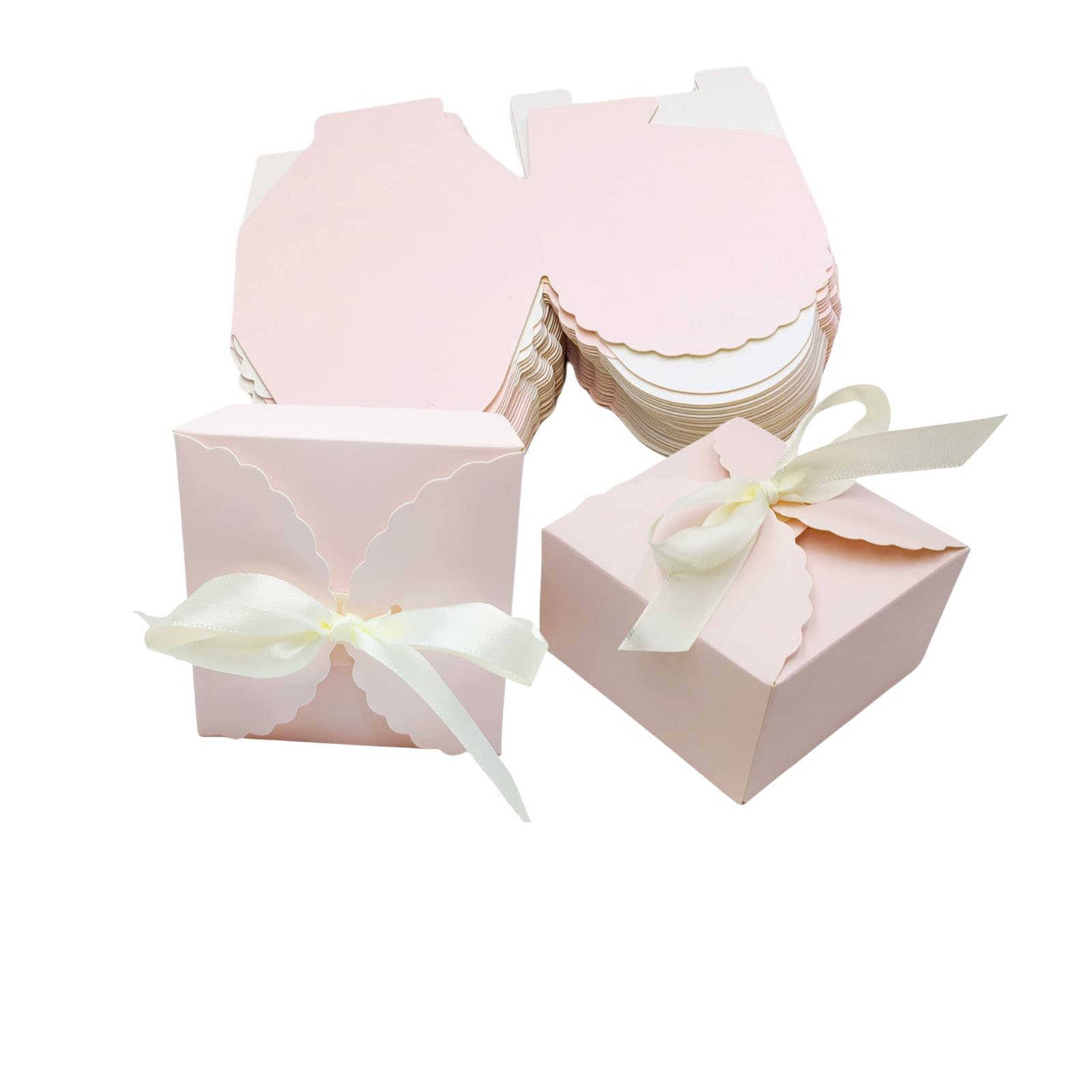 30pcs Paper Candy Boxes, FLZOOY 9 x 9 x 5cm Gift Boxes Favor Box with Ribbon for Wedding Baby Shower Birthday Party (Pink) โ image 1