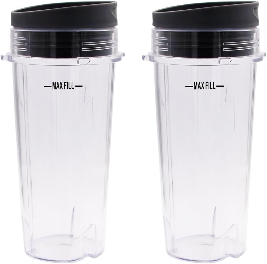 16oz Replacement Cup with Lid for Nutri Ninja BL770 BL780 BL810 BL820 BL830 BL660 BL663 (2x Cup w/Lid)