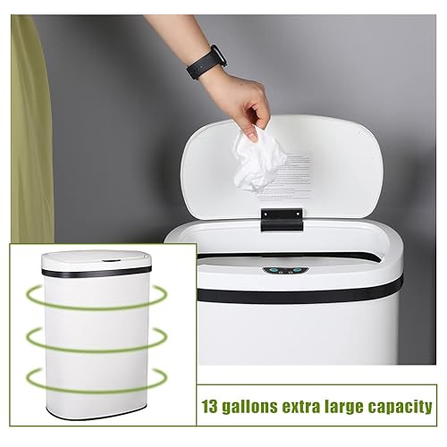 Vista 51 de Bote de basura para cocina de 13 galones (50 litros) con tapa, sensor automático, sin tocar, acero inoxidable, para baño, dormitorio, oficina