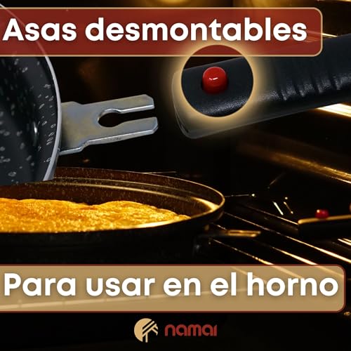 Miniatura 6 de Namai Sarten Para Tortilla De Patatas, 24 Cm, Material Aluminio, Apto Para Lavavajillas, Mango Extraíble, Antiadherente, No Apto Para Inducción, Fabricado En Italia 24 Cm