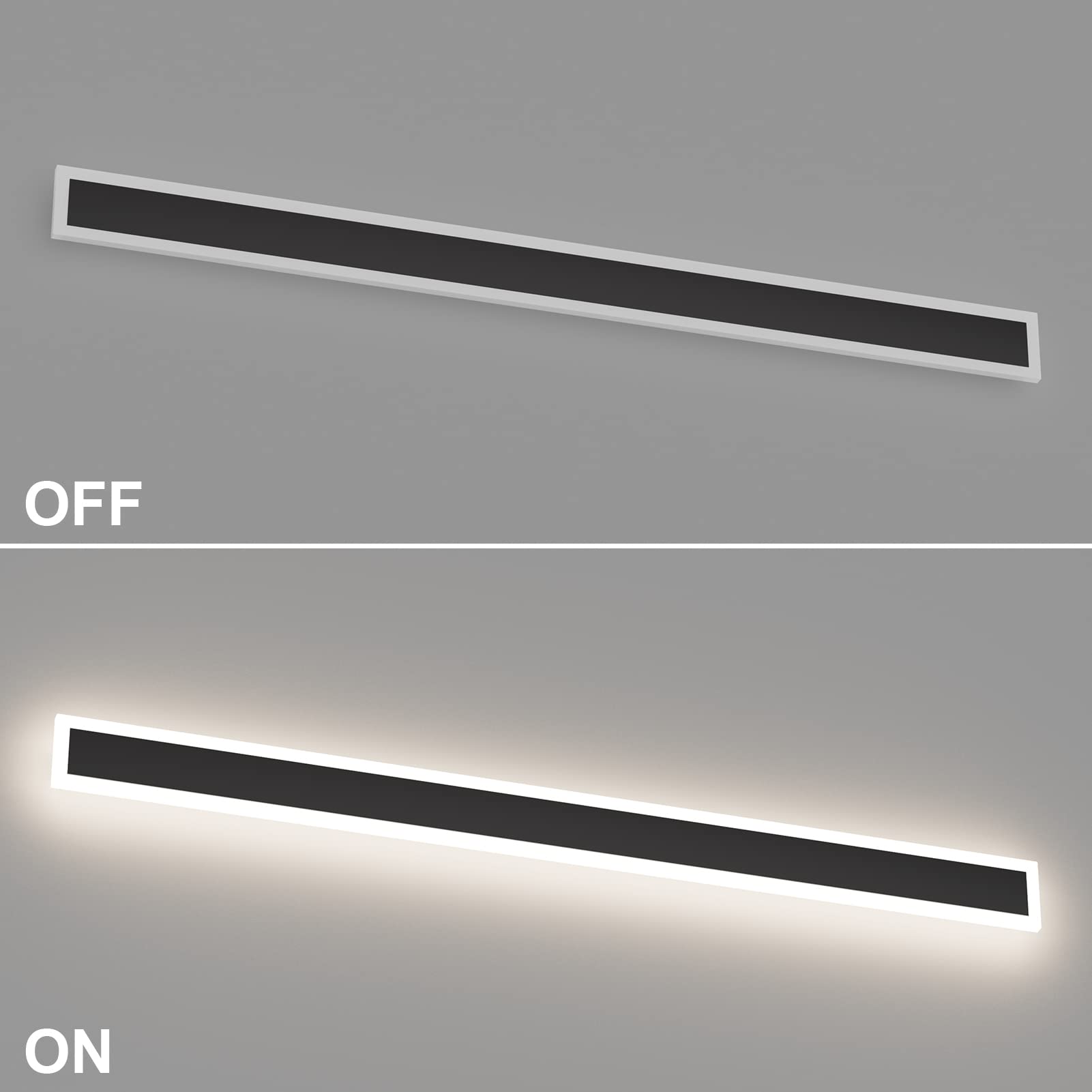 Klighten LED Aplique Pared Exterior Largo, 120CM/35W Negro Aplique Interior, Impermeables IP54 Acero inoxidable Acrílico Moderna Lámpara de Pared, para Balcón Patio Dormitorio, Blanco Natural 4500K