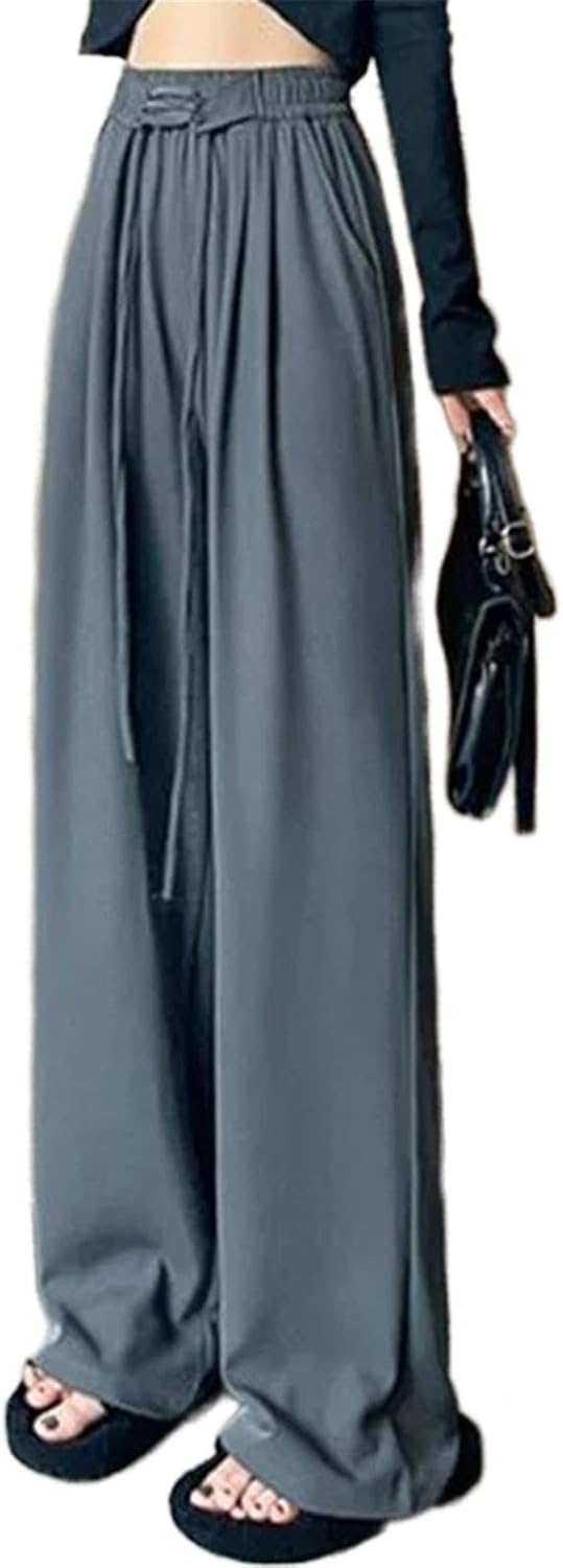 Women's Spring High Waisted Suit Pants, Female Lace Up Straight Leg Trousers Work Pants