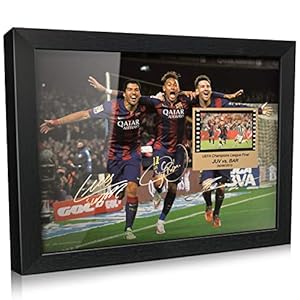 ORIMAMI Soccer Star Lionel Messi Luis Suarez Neymar Signed Picture Desktop Framed Photo Gift – with 35mm Film Recorded Scene Display of 2014/15 Champions League