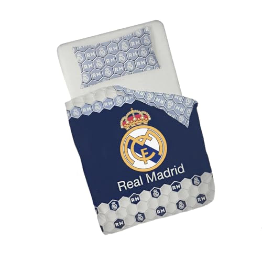 Juego de Cama del R. Madrid Equipo de Fútbol (1 Funda de Edredón + 1 Funda de Almohada), Oficial Fútbol Madrid, Regalo R. Madrid, 50% Algodón y 50% Poliester, (XL)