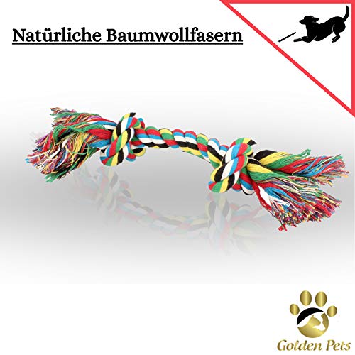 Golden Pets Hundespielzeug 4-teiliges Set I Ideal für kleine bis mittelgroße Hunde und Welpen I Aus natürlichen hochwertigen Baumwollfasern I + Gratis Pflegehandbuch
