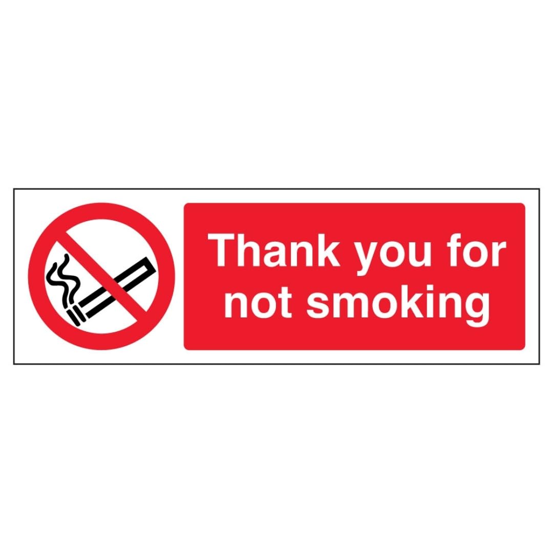 V Safety Thank You For Not Smoking - Landscape 450 x 150 mm - 3mm Brushed Aluminium Composite Safety Sign