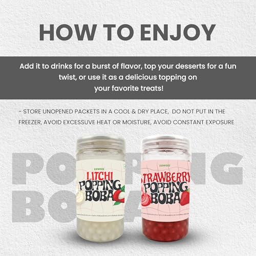 Image of Zawaa Boba Tea Assorted Popping Boba Pearls - Strawberry & Litchi | 300g Each (Pack of 2) | Bursting Bubble Tea Pearls