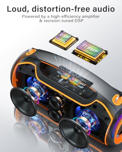 Image of Portable Bluetooth Speakers Wireless, 200W PEAK Outdoor Speaker w /2.0 Bass | Bocinas BT5.4, IP65 Waterproof, USB-C, RGB Lights, for Party, Camping, Beach, Large Workshop, Garage, 24H Playtime