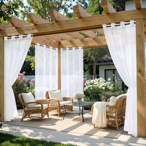MIULEE White Outdoor Curtain for Patio Waterproof 4 Panels 54 x 84 Inch - Grommet Outside Sheer Curtains for Gazebo/Pergola/Cabana/Porch/Balcony