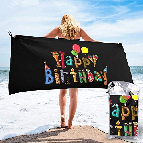 WEIZI Large Travel Microfiber Bath Towels - Swimmers Super Absorbent Lightweight Towel - Happy Birthday Quick Dry Beach Towel for Camping, Hiking and Home Use