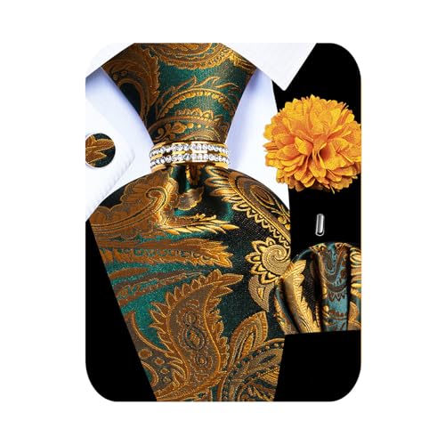 Image of 5PCS Mens Premium Silk Tie, Pocket Square, Cufflinks, Drilled Tie Ring and Lapel Pin Set for Wedding Groom Party