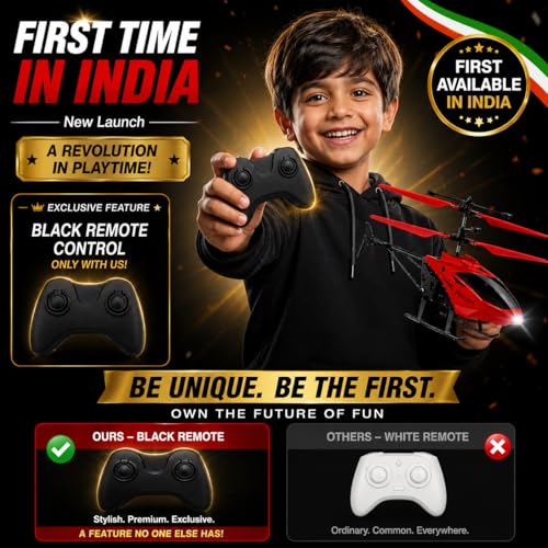 Image of KIDZYMON RC Helicopter with Hand Gravity Sensor, Flying Remote Control Toy, Rechargeable with 3D Light & Safety Sensor for Kids Age 4+ Years, Pack of 1, Cherry Red Colour