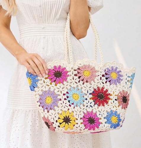 Bolso de Playa de Paja Floral para Mujer miniatura 3