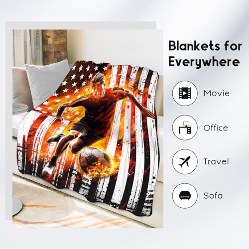 Soccer Blanket Gifts, Kids Throw Blankets, Soccer Gifts for Boys, Warm Flannel Sports Theme Throw for Sofa & Bed, 60"x80"