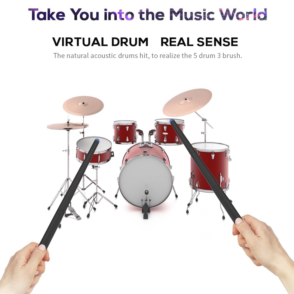 Alomejor Set di Batteria per realtà Virtuale Kit di Bacchette Elettroniche per Studio Domestico, Campeggio All'aperto, Console per Batteria in Plastica da 3,7 V 200 MAh per Appassionati di Musica