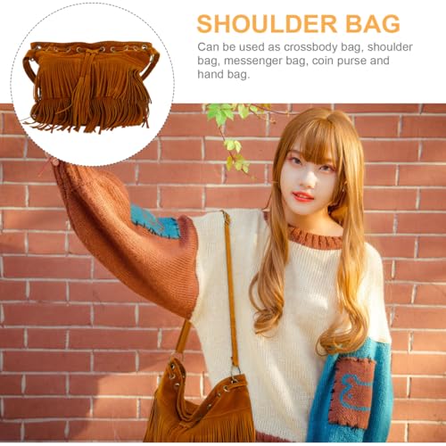 Tassel Bag for Women: Brown Velvet Crossbody Purse with Adjustable Strap & Separate Compartment for Essentials3