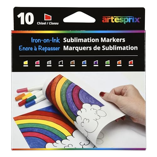 Artesprix Iron-on-Ink Markers for Sublimation Printing & Drawing Basic Color Chisel Tip 10 Color Set