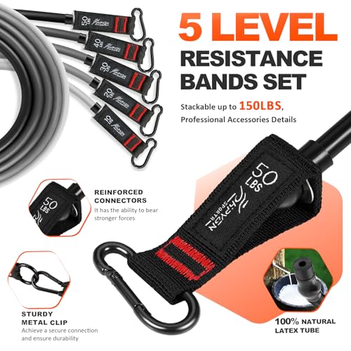 HPYGN Resistance Band with Handles & Door Anchor and Ankle Straps, for Exercise, Fitness, Heavy Resistance Training, Physical Therapy, Shape Body, Yoga, Home Workouts Set, 150 Lbs, Grey