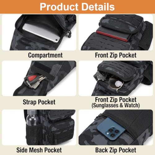 Image of GUSTAVE BlowBak Tactical Fishing Sling Bag, Lightweight WeatherReady Backpack with Gear Storage, ConcealedCarry Design, Rod Holder & Customizable System for Hiking, Kayaking, and Outdoor Trips