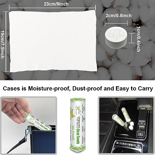 Image of Compressed Disposable Face Towel Cleaning Kit 100, Mini Size Washcloths & Compact Towels Portable Wash Cloths Cotton Wipes Tablets Coin Tissues Towelettes for Travel Hotel Camping