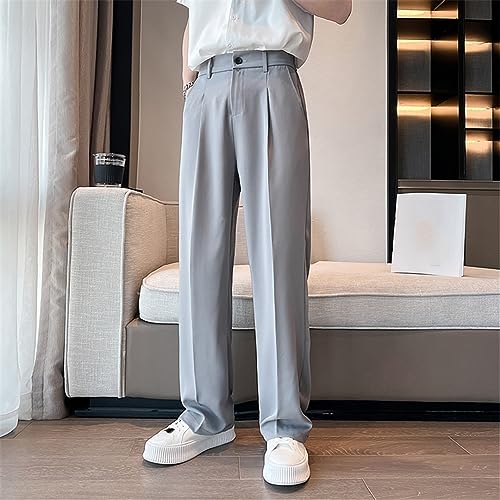 Men Suit Pants Solid Baggy Casual Wide Leg Trousers High Waist Straight Bottoms3