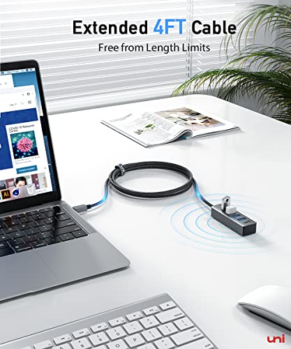 USB-C-to-USB-Hub-Long-Cable-4-FT-uni-Slim-Type-C-to-USB-30-Splitter-Thunderbolt-34-Compatible-for-MacBook-ProAir-M1-Dell-XPS-Surface-Laptop-4-HDD-MIDI-Devices-Webcam-and-More