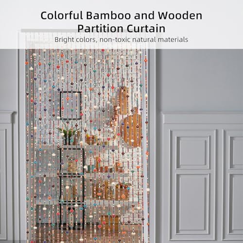 YCBTREE Beaded Curtain for Doorways - Colorful Boho Bamboo Handmade Hanging Wooden Door Beads, Fly Screen, 90 x 190 cm - Image 3